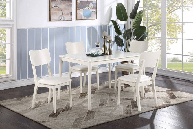 Canico 5-piece Dining Set In White Wooden Top And Upholstered Cushion
