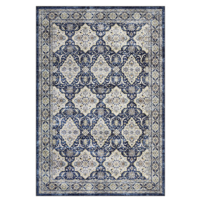 Machine Washable Rug with Rubber Backing for Living Room Oriental Non-Slip Dining Room Rug Easy-Cleaning Floor Carpet for Bedroom Office Playroom