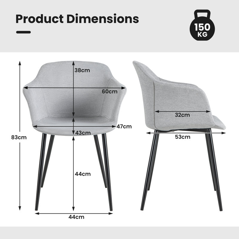 44cm H Polyester Blend Upholstered Metal Armchair, Silver