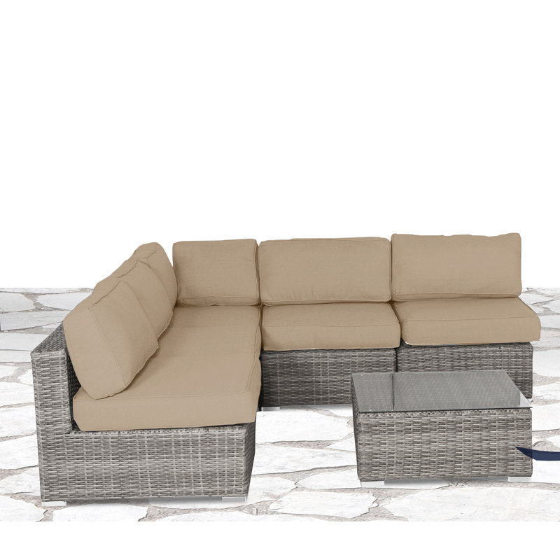 Ensemble de conversation 4 pièces en osier avec coussins Sunbrella Tonioni, Sunbrella® beige bruyère