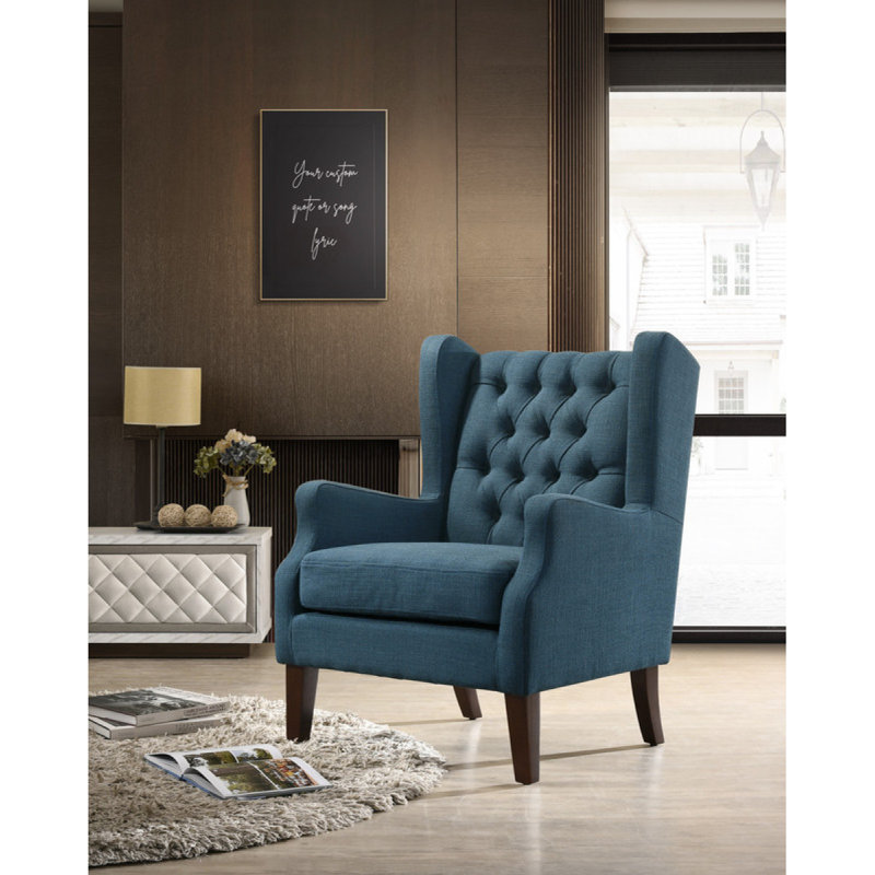 Fauteuil à oreilles capitonné à boutons, fauteuil à oreilles, fauteuil d'appoint, fauteuil d'appoint moderne, Beige, Brown