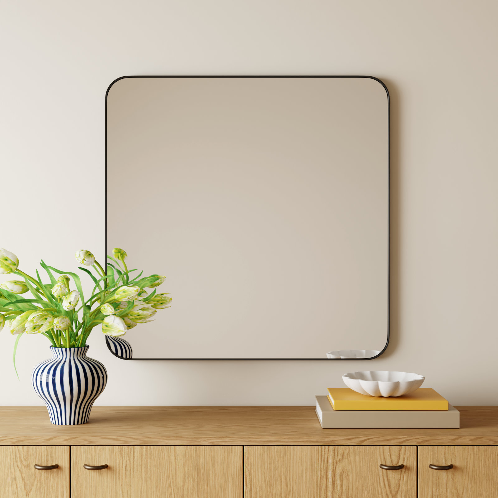 Eaton Modern & Contemporary Accent Mirror, Matte Black, 34" H x 33.75" W