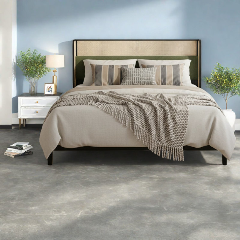 Modern Queen Beds Frame, Black Green Wood, Spacious Bedroom