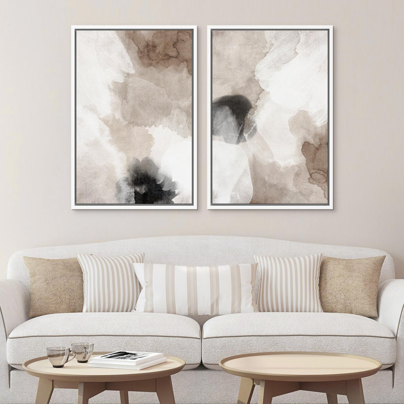 Color Blocks " Pastel Grunge Paint Stroke Abstract Shapes Modern Art Wall Decor Artwork Calm Relax " 2 - Pieces, White
