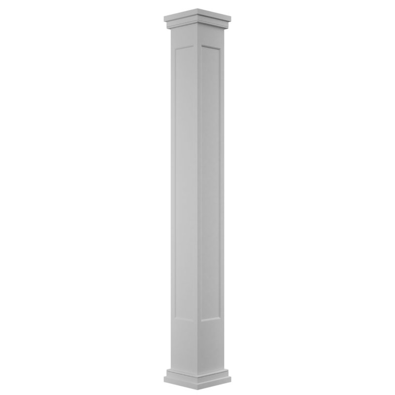 Craftsman Classic Square Non-Tapered, Recessed Panel PVC Column Kit, Prairie Capital & Prairie Base, 108" H x 9.63" W
