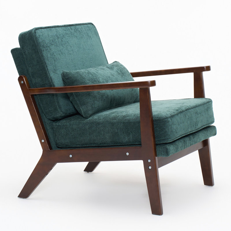 Fauteuil de style Mid-Century avec coussin en tissu, bois droit et coussin lombaire, pour plus de confort dans le salon