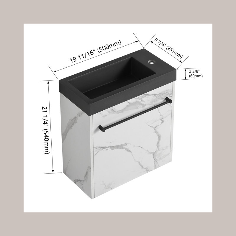 Macius 20.02'' Single Bathroom Vanity with Resin Top, CarraraWhite/Black, Black