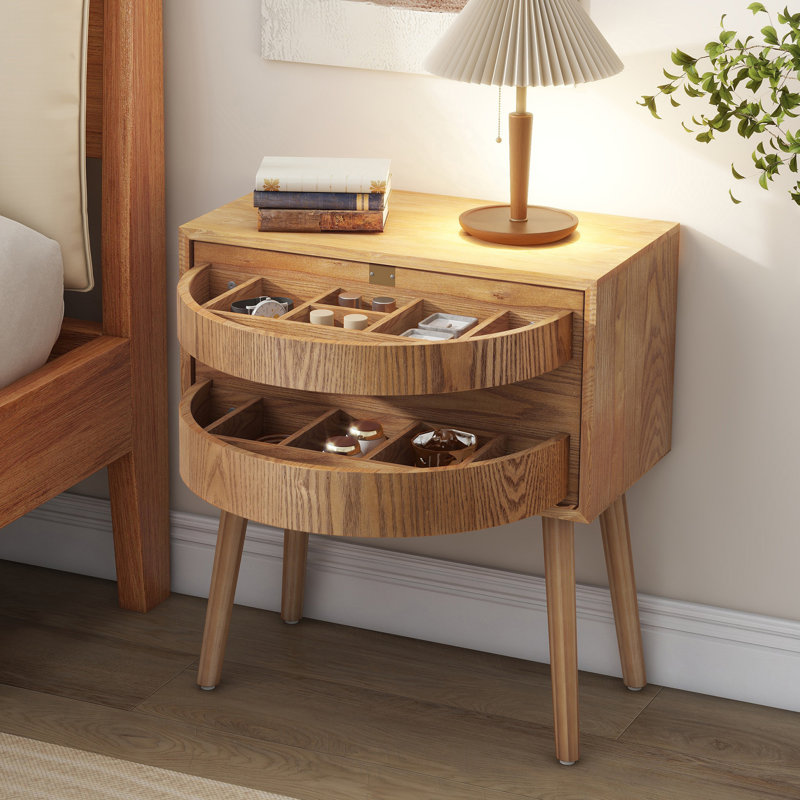 Table de chevet rotative à compartiments cachés, table de chevet moderne en rotin de style Mid-Century, Naturel