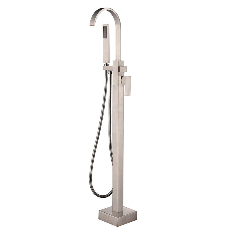 Robinet de baignoire monocommande à fixation au sol avec douche à main, Nickel brossé