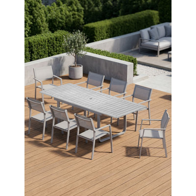 9 Pieces Outdoor Dining Set, Expandable Patio Dining Set for 8 Person, Never-Rust Aluminum Patio Furniture Set with Extendable Dining Table and Stacka