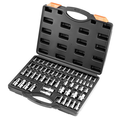 Ensemble de douilles Torx et de douilles Torx extérieures, 60 pièces T6-T70, TT6-TT70, TP8-TP60, E4-E24, acier allié et acier Cr-V de 1/4 po, 3/8 po et 1 / Lecteurs 2 po, avec étui de rangement amélioré, utilisation manuelle
