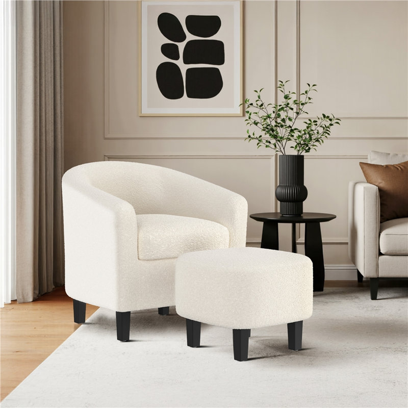 Upholstered Barrel Chair with Ottoman