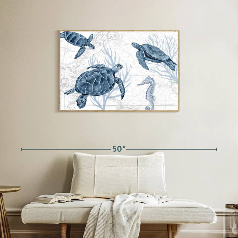 Bleu profond I sur blanc, Cadre flottant en bois naturel, 31 po x 21 po