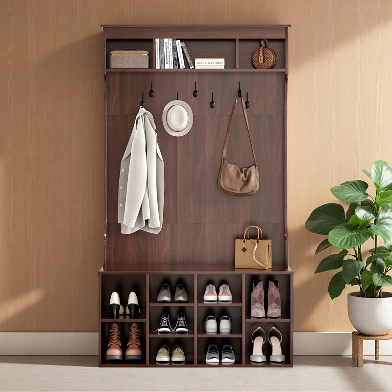 Portemanteau avec banc de rangement et banc pour chaussures 39,4 po Chalett, Noir noyer