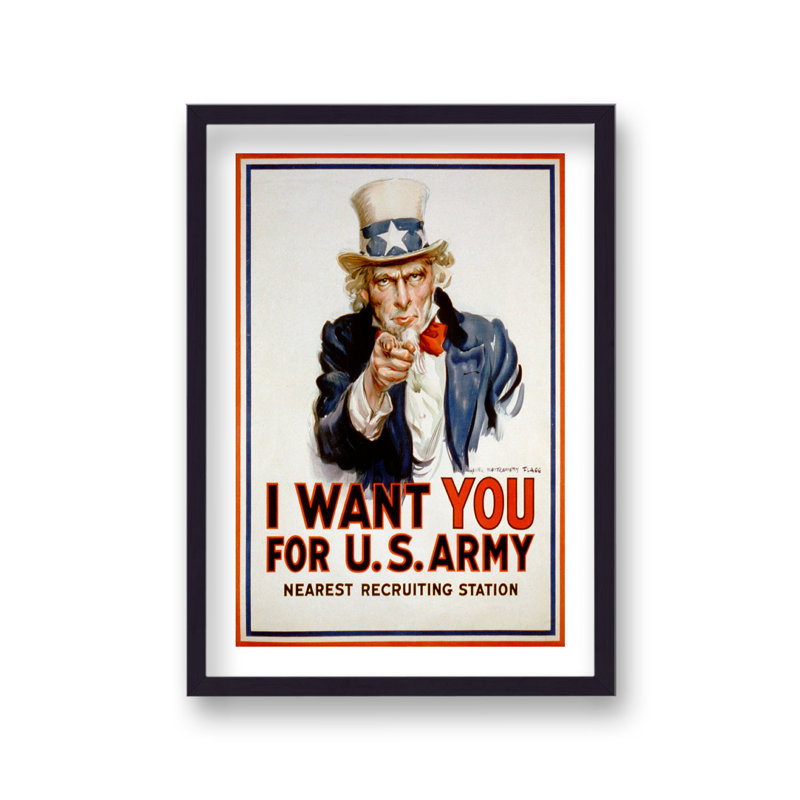 Vintage US Army Recruitment I Want You With Border by Vouvart - Single Picture Frame Print