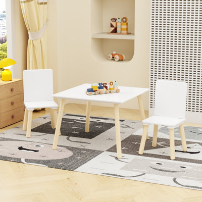 Ensemble de table et 2 chaises pour enfants, table d'activités en bois pour tout-petits, table de jeu blanche simple pour dessiner, lire, prendre le goûter, idéale pour la salle de jeux, la chambre ou la crèche