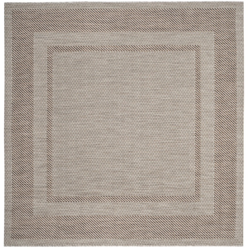Tapis d'intérieur / extérieur de couleur unie Reid Performance, Beige/Brown, Carré 6 pi 7 po