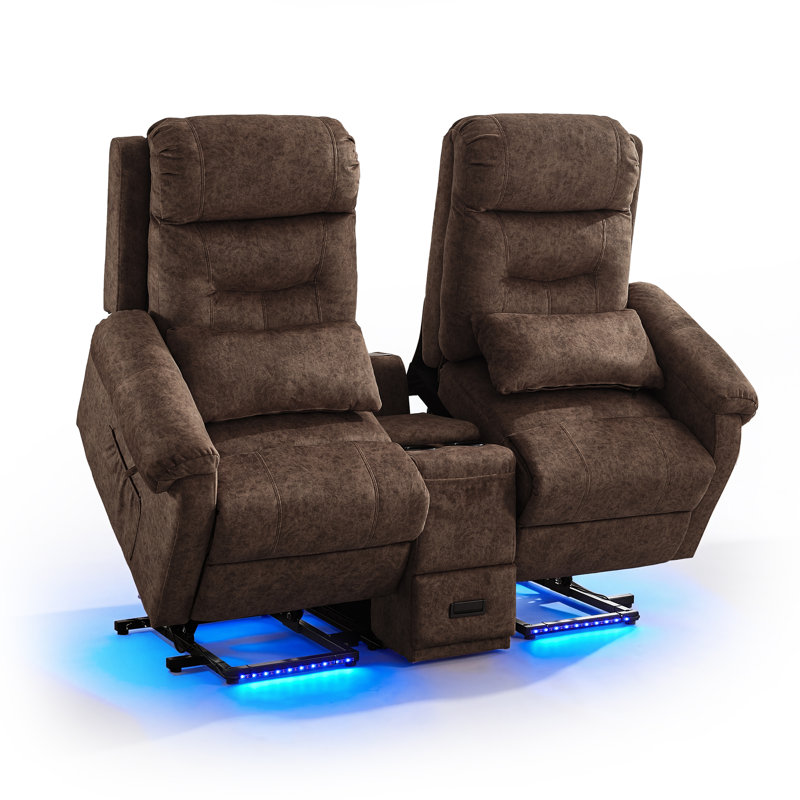 Power Lift Loveseat Recliner Chair, Double Lift Chair With Massage And Heat, 2 Person Reclining Sofa With Led Light, Remote Control, Usb & Type C Port