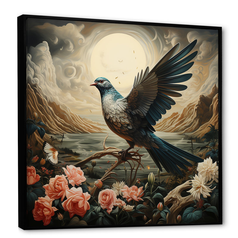 «Vintage Dove Sunset Flight - Dove», art mural, Cadre flottant noir, H 16 po x l 16 po x P 1 po
