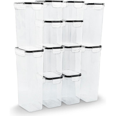 12-Piece Food Storage Container Set – 19.6L Airtight Pantry Jars With Leak-Proof Lids In 6 Sizes For Flour, Sugar, Rice, Cereal, Snacks + 20 Chalkboard Labels & Marker
