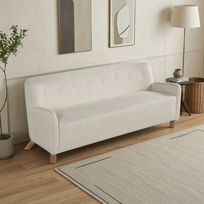 3-Seater Upholstered Sofa with Button-Tufted Back and Solid Wood Legs, Contemporary Couch for Living Room
