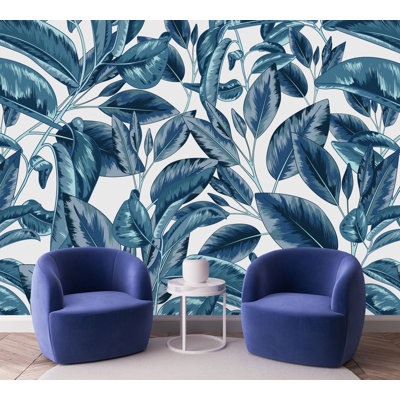 Vinyl Dark Blue Leaves Wallpaper M1238