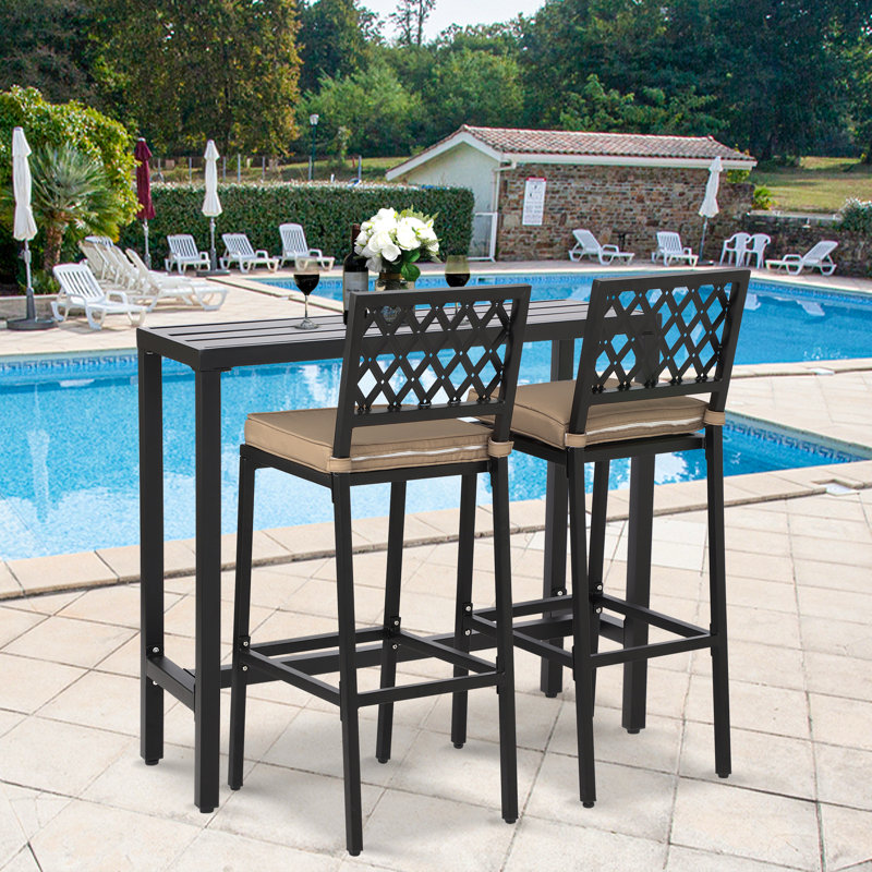 2 - Person Patio Dining Set with Rectangular Table , Cushions Included, Black, 46.8" L x 15.6" D x 36.97" H