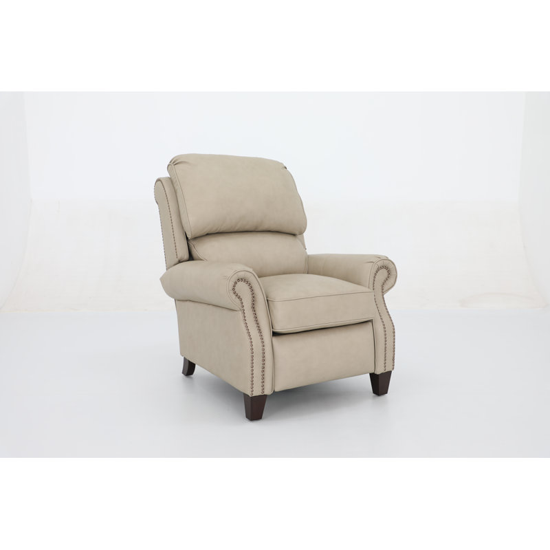Asmahan 37.4" Wide Genuine Leather Manual Club Recliner, Beige
