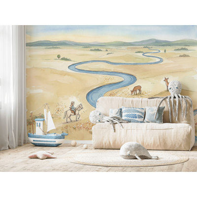 «Winding River», papier peint aquarelle