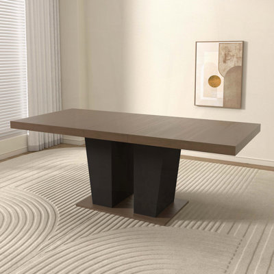 Table de salle à manger extensible pour 4 à 10 personnes - aspect bois vieilli avec base à double piédestal
