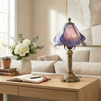 Lampe de table de style fleur de 14 pouces de haut Tiffany, lumière de bureau en verre teinté multicolore avec créativité et feuilles de verre colorées