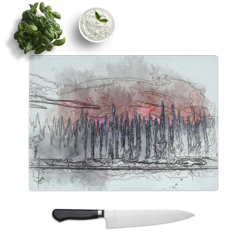 Tempered Glass Cypress Trees Chopping Board, 39 cm W x 28.5 cm L