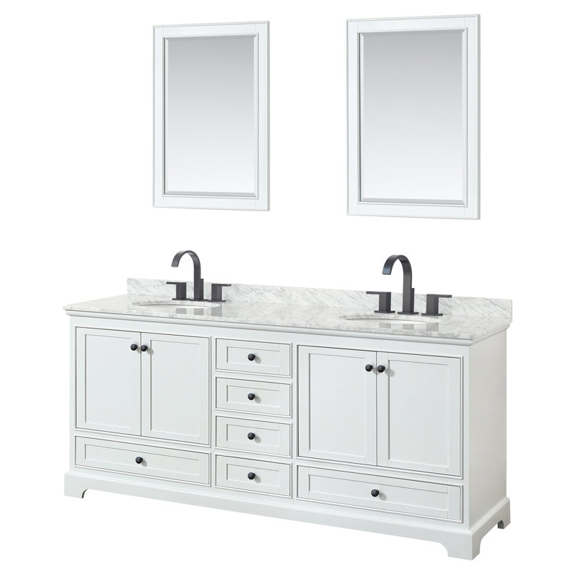 Deborah 80'' Double Bathroom Vanity with Marble Top, White, Matte Black