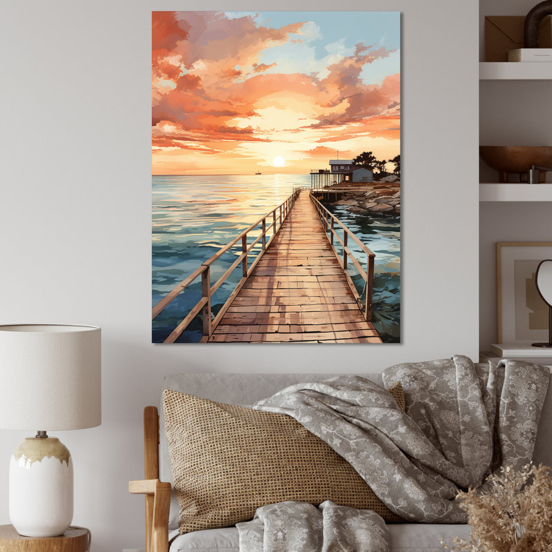Miami Sunset Pier II, reproduction sur toile, H 32 po x l 16 po x P 1 po, Toile tendue