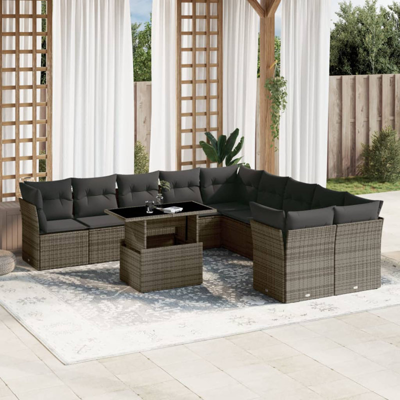 Ensemble de canapé de jardin Vidaxl PE rotin gris, acier thermolaqué, verre trempé