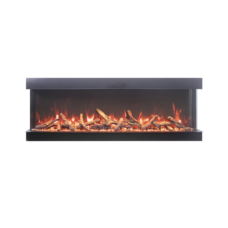 Extra Tall Black Electric Fireplace with Driftwood Media Kit