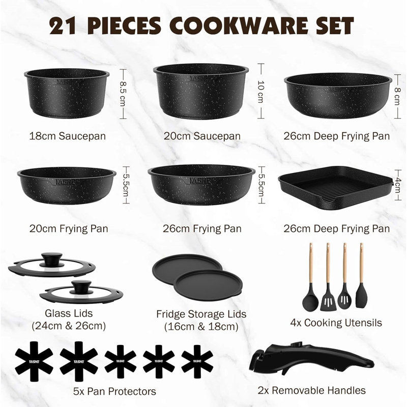 21 - Piece Aluminum Cookware Set, Grey