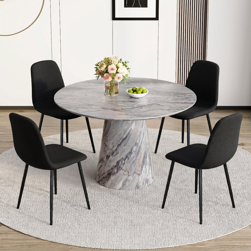 Ensemble de table de salle à manger 45 po avec chaises rembourrées 4/6, 5 pièces: table, 4 chaises