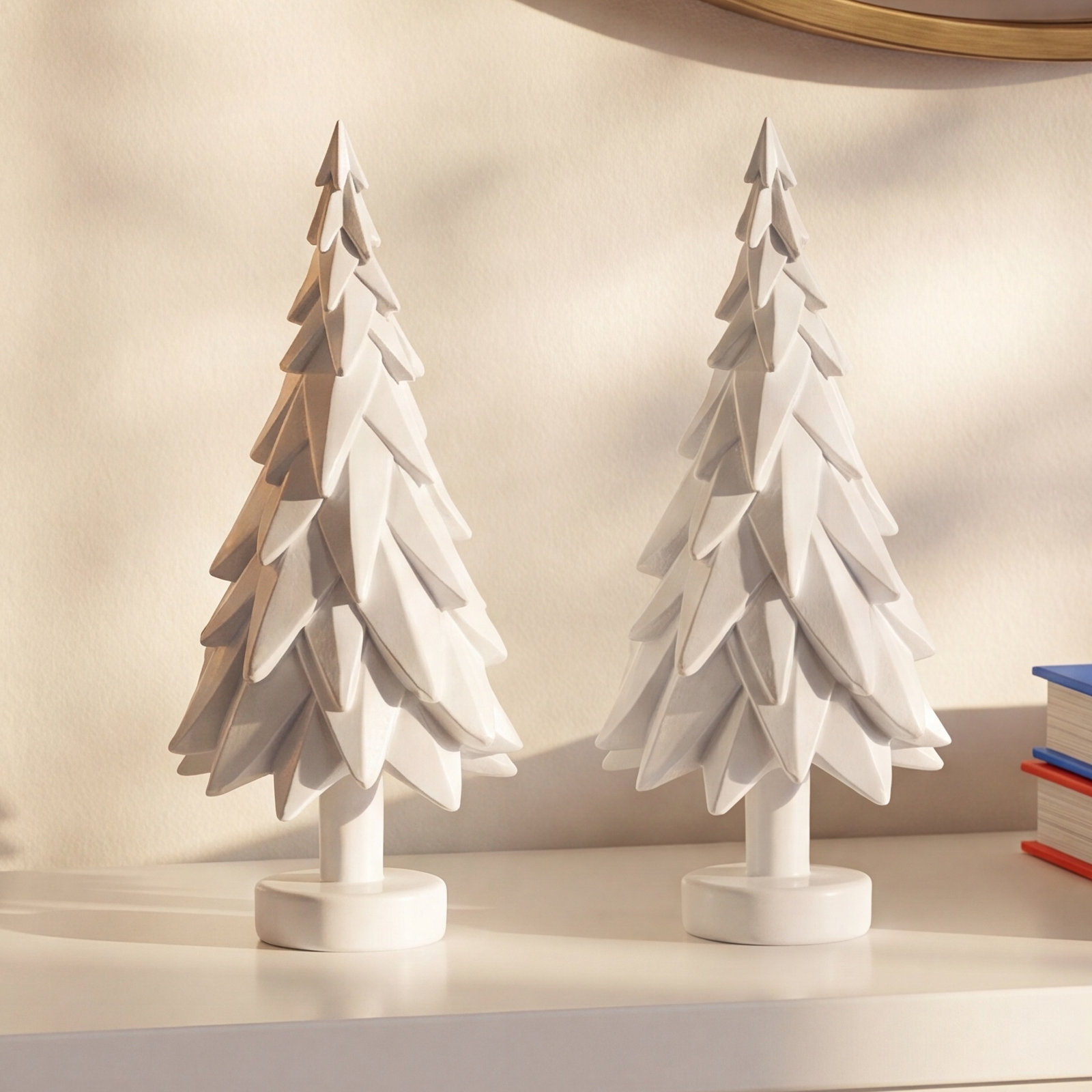 '6.75" Tall Decorative Spruce Trees, Set of 2, White