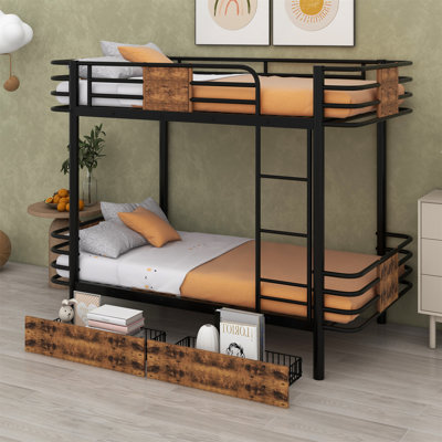 Sherita Kids Twin XL Over Twin XL Bunk Bed with Drawers -  Mason & Marbles, E97B2FEBFBEF477A9E5BAD7BCA25062F