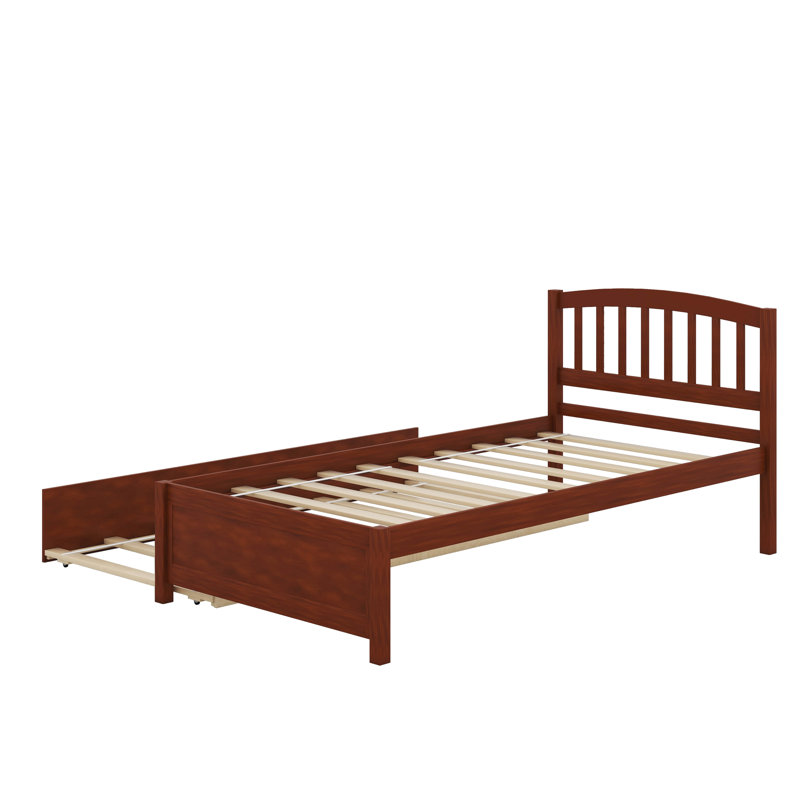 Lit plateforme simple en bois avec lit gigogne, Noyer