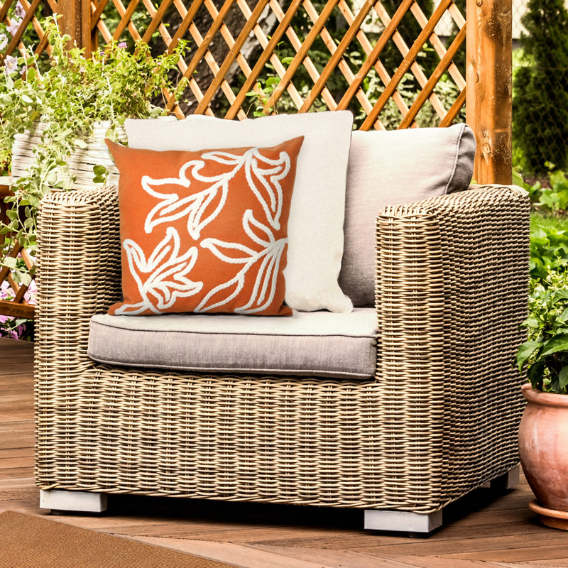 Orange Embroidered Round Polyester Indoor/Outdoor Pillow