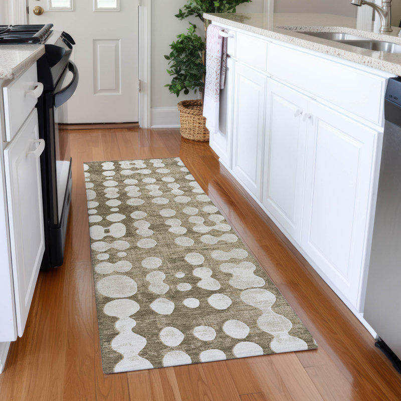 Tapis taupe Prisco lavable à la machine de qualité supérieure, Tapis de couloir 2 pi 3 po x 7 pi 6 po