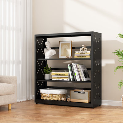 3 Tier Bookcase, Metal Bookcase with 2 Adjustable Shelves, Black Display Storage Shelves for Home Office, Living Room