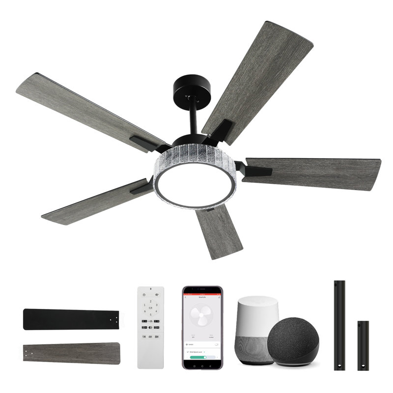 52'' Modern Chandelier Ceiling Fan With Lights And Remote/App, Crystal Style, Black, Black