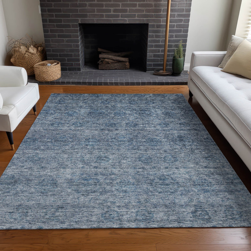 Blue Synthetic Flat Woven Washable 3' x 5' Area Rug