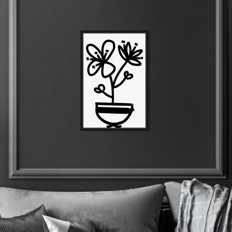 " Flowers In Bloom Floral And Botanical " Painting Print, Black Framed, 20" H x 30" W