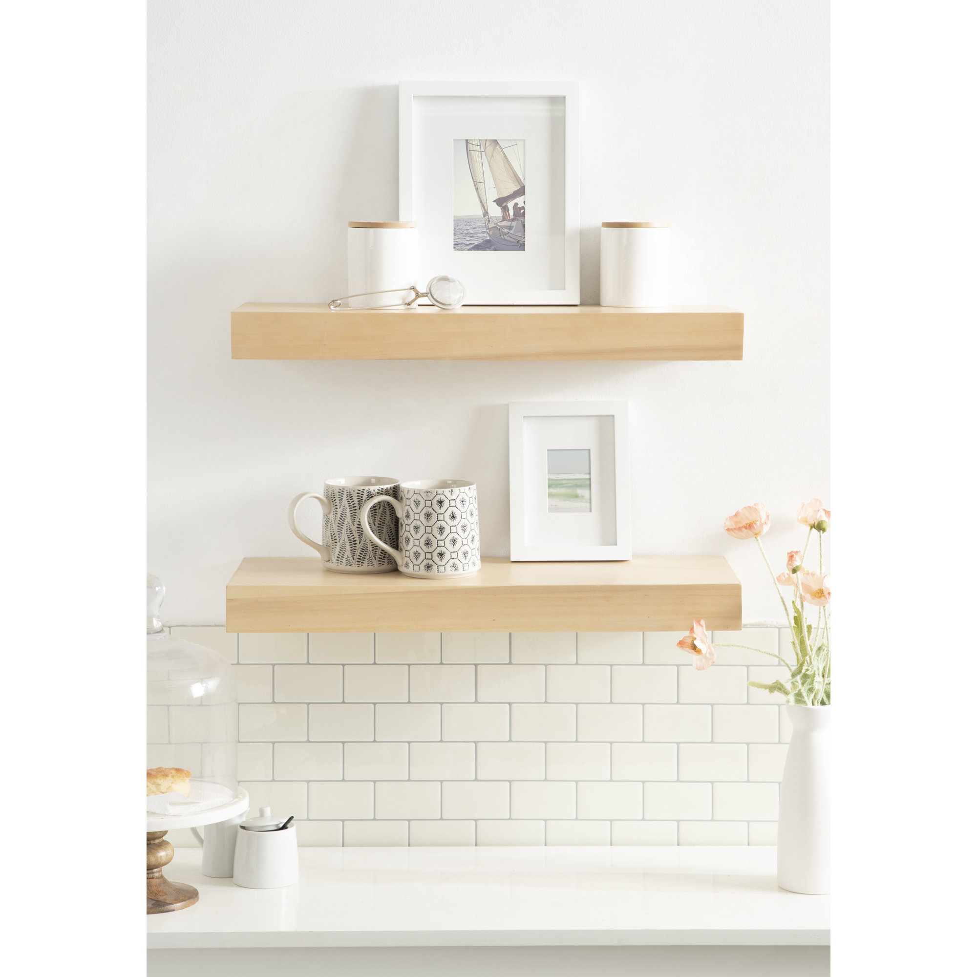Jeremiah 2 Piece Picture Ledge Wall Shelf, Natural, 2.3" H x 24" W x 8" D