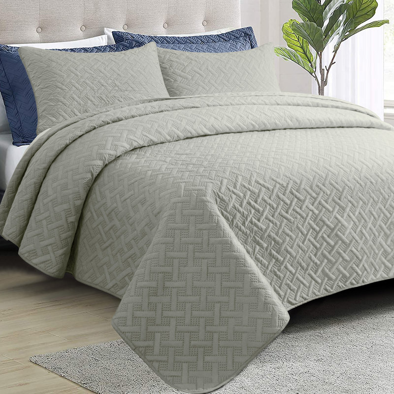 Couvre-lit 3 pièces, couvre-lit en microfibre - NTBAY, Courtepointe très grand et 2 très grandes taies, Gris clair