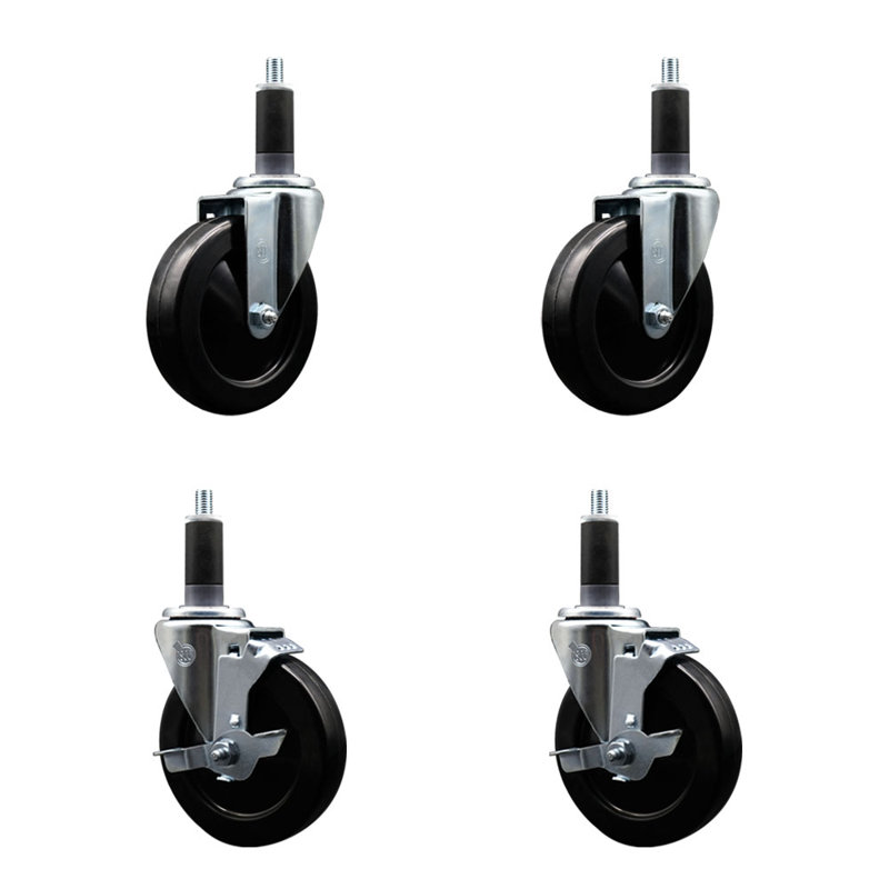 Jeu de roulettes extensibles en caoutchouc souple de 1 1/8 pouce pivotant sur roues 2 freins SCC